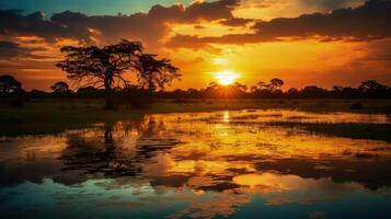 sbalorditivo scenario di il mondo S maggiore zone umide nel settentrionale pantanal brasile in mostra mozzafiato natura natura e sul fiume visualizzazioni. silhouette concetto foto