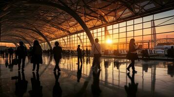 aeroporto viaggiatori nel shanghai S pudong dentro il terminale. silhouette concetto foto