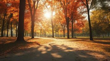 autunno alberi nel soleggiato parco. silhouette concetto foto