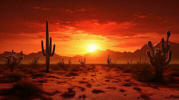 deserto tramonto con cactus ombre. silhouette concetto foto