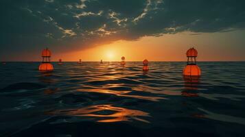 restrittivo arancia mare boe per sicuro nuoto. silhouette concetto foto