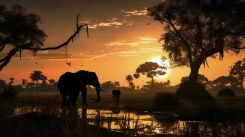 elefante S silhouette nel tailandese campagna foto