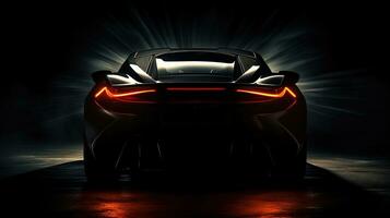auto silhouette con raggiante luci contro buio sfondo messa a fuoco su dettaglio foto