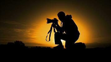 silhouette di un' fotografo nel gli sport foto