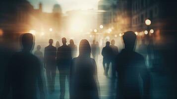 persone nel il sfondo apparire sfocato nel un astratto maniera. silhouette concetto foto