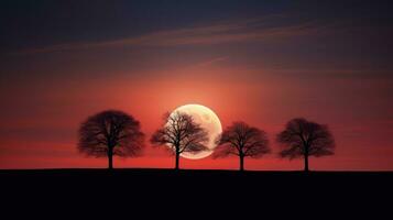 staglia albero linea contro drammatico inverno tramonto con ceretta Luna nel ritratto orientamento foto