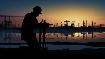 ispettore Lavorando a costruzione durante crepuscolo la creazione di un' silhouette foto