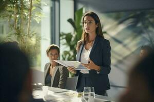 collega donna incontro ufficio guardare donne d'affari maschio aziendale manager lavoro squadra formazione comando adulto attività commerciale foto