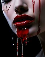 il male donna moda orrore sanguinoso rosso Halloween paura strega buio viso sangue foto