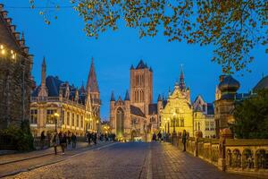 Visualizza di storico città di centro Gand, paesaggio urbano di Belgio foto