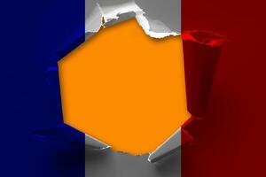 il concetto di nazionale bandiera su denim sfondo con un' buco Francia foto