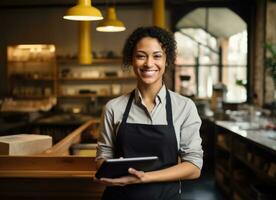 barista in piedi nel ristorante foto