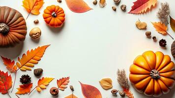 autunno piatto posare sfondo su bianca foto