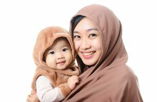 asiatico famiglia di madre musulmano La madre di giorno amore famiglia ai generato foto