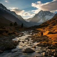 solo nel il montagne - generativo ai foto