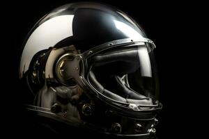 astronauta casco dettaglio con lucido bicchiere e riflessi su metallo superficie generativo ai foto