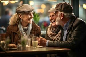 contento anziano persone nel bar foto