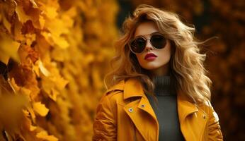 autunno sfondo con bellissimo donna foto