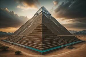 creativo e colorato piramide su un' solido colore sfondo. ai generativo foto