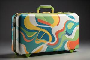 un' viaggio valigia isolato su un' solido colore sfondo. ai generativo foto
