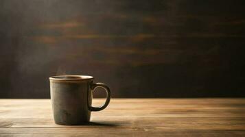 un' caffè tazza su un' di legno tavolo ai generativo foto