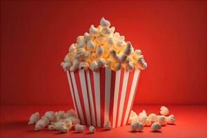 Popcorn nel un' carta scatola su un' solido colore sfondo. ai generativo foto