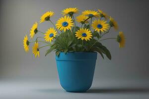 fiori nel un' pentola su un' solido colore sfondo. ai generativo foto