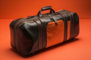 un' viaggio valigia isolato su un' solido colore sfondo. ai generativo foto