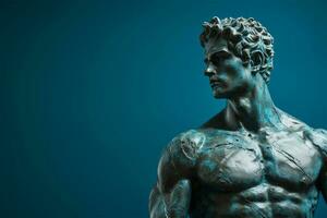 statua di david su un' blu sfondo ai generato foto