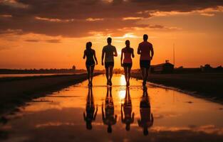 jogging di un' ponte con amici foto