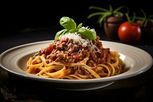 delizioso pasta con parmigiano e bolognese foto