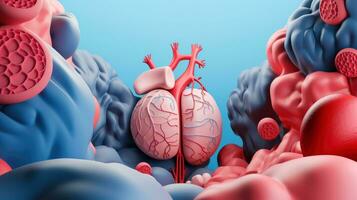 3d illustrazione modello di il umano organo sistema, anatomia, nervoso, circolatorio, digestivo, escretore, urinario e osso sistemi. medico formazione scolastica concetto, generativo ai illustrazione foto