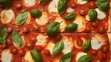 vicino su di affettato margherita Pizza sfondo foto