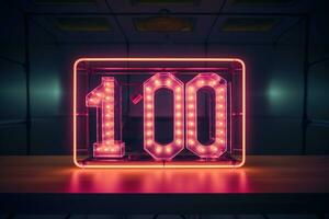 100, neon cartello ai generativo foto