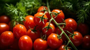 piccolo rosso ciliegia pomodori generativo ai foto