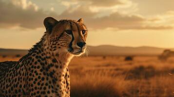 ghepardo su il sfondo di il africano savana, caldo giorno, animali di Africa. ai generativo foto
