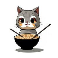 gatto mangiare giapponese ramen la minestra kawaii grafica foto