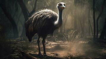 struzzo emu su il sfondo di australiano natura, animali di Australia. ai generativo foto