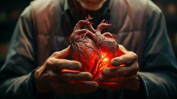 artificiale cuore nel mano generativo ai foto