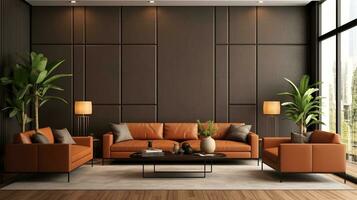moderno vivente camera e confortevole divano, ai generato foto