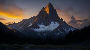 bellissimo tramonto nel il montagne. panorama di il montagne ai generativo foto