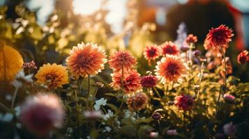 colorato fiori nel un' giardino, ai generato foto