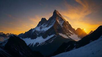 bellissimo tramonto nel il montagne. panorama di il montagne ai generativo foto