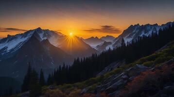 bellissimo tramonto nel il montagne. panorama di il montagne ai generativo foto