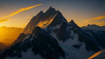 bellissimo tramonto nel il montagne. panorama di il montagne ai generativo foto