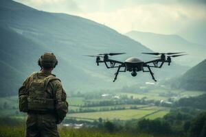 militare fuco voli a il formazione terra generativo ai foto