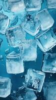 ghiaccio cubi con acqua gocce su un' blu sfondo. tonica. ai generativo foto