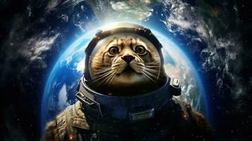 gatto astronauta nel tuta spaziale e casco. spazio sfondo. ai generativo foto