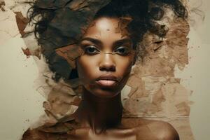 creativo ritratto di nero donna. generativo ai foto