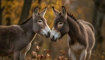 carino asino nel prato, godendo natura bellezza e amicizia generato di ai foto